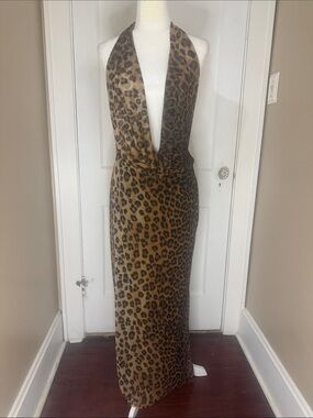 Zara Leopard Print Halter Maxi Dress in Brown and Black